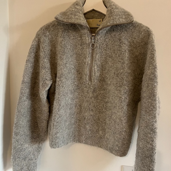 aritzia wilfred gwyneth alpaca wool zip up sweater - light grey, size XS - Picture 3 of 7